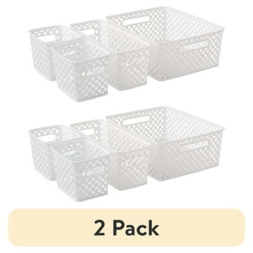 (2 pack) Mainstays 4-Piece White Decorative Storage Basket Set