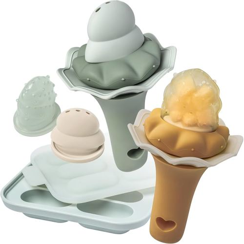 Moonkie Baby Fruit Feeder with Freezer Tray | BPA Free Silicone Infant Food Feeder | Two Sizes Pouches and Breastmilk Popsicle Molds for Cooling Relief | Baby Shower Gifts 4 Months+, 2 Pack