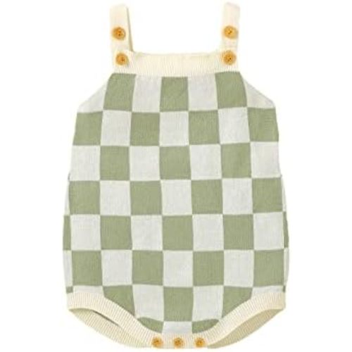 Gueuusu Newborn Baby Girl Summer Clothes Checkerboard Plaid Print Sleeveless Knitted Bodysuit Romper One Piece Jumpsuit