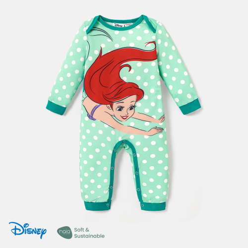 Disney Princess Baby Girls Long Sleeves Rompers Naia Graphic and Polka Dots Outfits Sizes 0-24M
