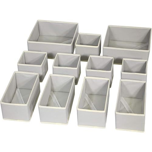 DIOMMELL Foldable Cloth Storage Box Closet Dresser Drawer Organizer Fabric Baskets Bins Containers Divider for Clothes Underwear Bras Socks Lingerie Clothing,Set of 11 Grey 245