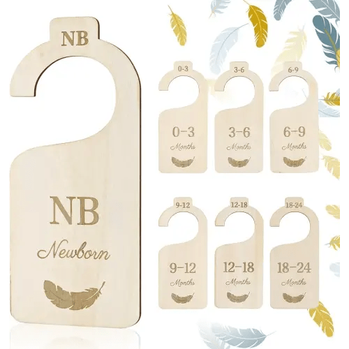 Holismo Baby Closet Dividers for Clothes Organizer, Set of 7 Wooden Hanger Organizer from Newborn to 24 Month, Double-Sided Baby Clothes Size Dividers for Nursery Decor and Organization