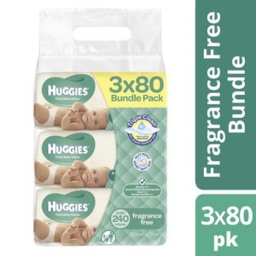 Huggies Thick Baby Wipes Fragrance Free | 3 pack