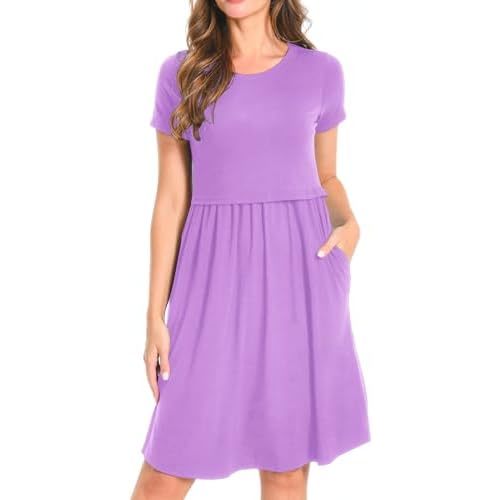 Bearsland Women's Short Sleeves Maternity Dress Nursing Breastfeeding Dresses with Pockets