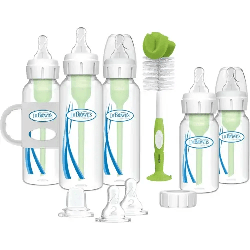 Dr. Brown's Natural Flow® Anti-Colic Options+™ Narrow Bottle to Sippy Gift Set with Soft Silicone Sippy Spout, Removable Silicone Handles, Travel Cap and Bottle Brush