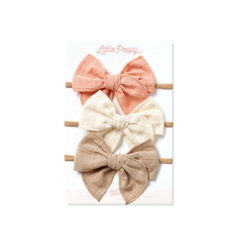 Pink, Ivory + Tan Sister Headband Bow Set