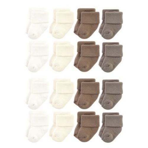 Hudson Baby Cotton Rich Baby Terry Socks 16-pack, Solid Beige Brown, 0-6 Months