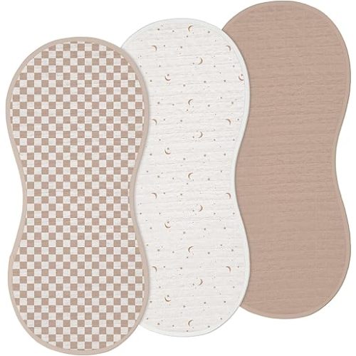 Hahafelt 3 Pcs Changing Pad Liners Fits in Peanut Shaped Changing Pad Waterproof Diaper Mats Organic Cotton Mats are Warm on Baby's Back, Washable Reusable (Elegant Style,Brown)