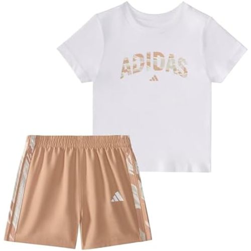 adidas baby-boys Short Sleeve Cotton Tee Shirt and Camo 3-stripe Woven Short Set