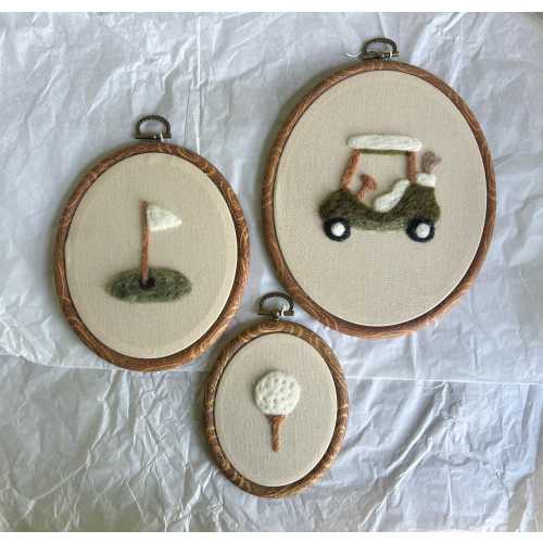Needle Felt Golf Trio Wall Art Decor: Nursery Decor, Boy's Room, Baby Shower Gift