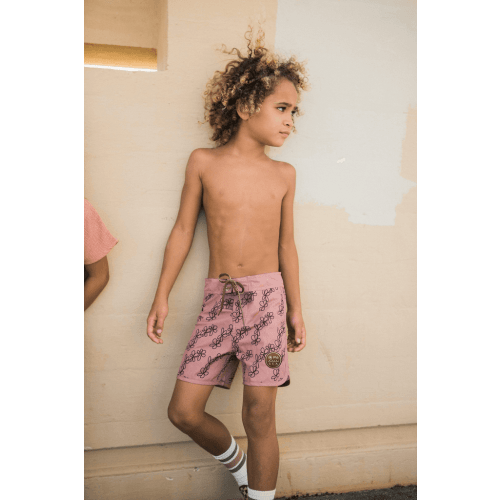 Kid’s Retro Boardshorts in Mauve Lei