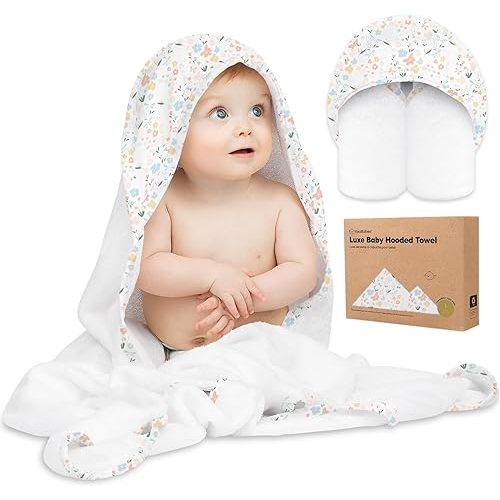 KeaBabies Baby Hooded Towel - Viscose Derived from Bamboo Baby Towel, Toddler Bath Towel, Infant Towels, Large Hooded Towel, Soft Baby Towels with Hood for Girls, Babies, Newborn Boys(Wildflowers)