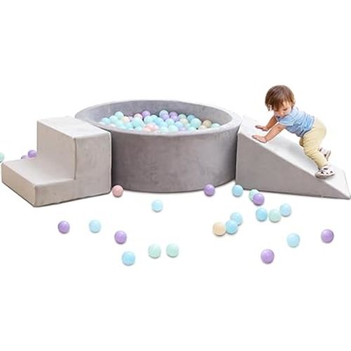 Foam Ball Pit with Play Block for Toddlers Ball Pool Climbing Block Soft Play Equipment for Babies Kids Children Indoor Outdoor Active Play Structure (Ball Pit, Stair, Slope)
