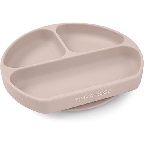Simka Rose Baby Suction Plates for Baby & Toddler Plates Silicone Plate Baby Baby Dishes- BPA Free Silicone Divided Design Microwave & Dishwasher Safe - Baby Led Weaning Supplies Utensils (Pack of 1)