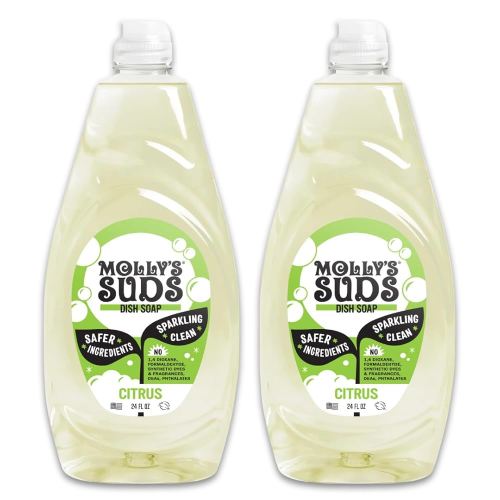 Molly's Suds Liquid Dish Soap | Clean, Simple Ingredients | Extra Scrubbing Power | Citrus Scent, 24 oz - 2 Pack