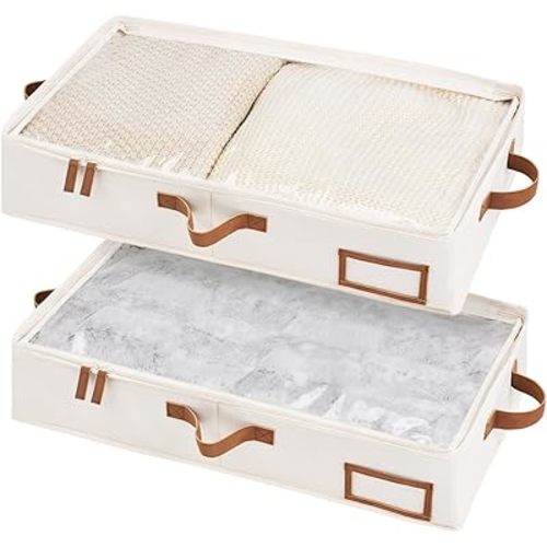 StorageWorks Under Bed Storage Containers with Handles and Label Holder, 2 Pack Ultra-thick Fabric Underbed Bins, Closet Organizer for Clothes, Blankets, Sweater