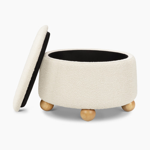 Namesake Tuffet Storage Ottoman - Performance Ivory Boucle With Honey Ball Feet