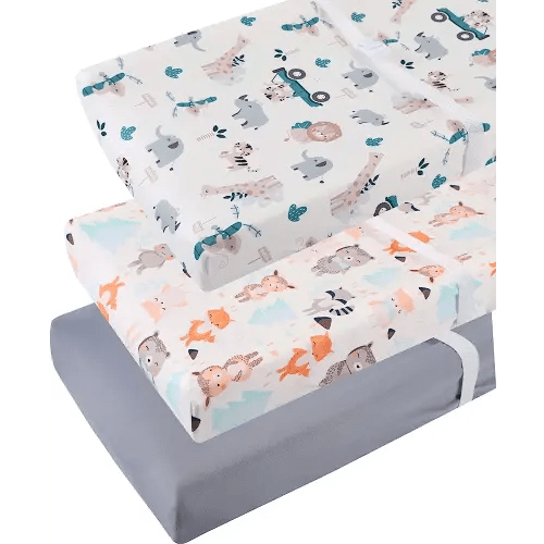 Changing Pad Cover Set 3 Pack Jersey Knit Ultra Soft for Baby Boys Girls Elephant Tiger/Fox/Grey