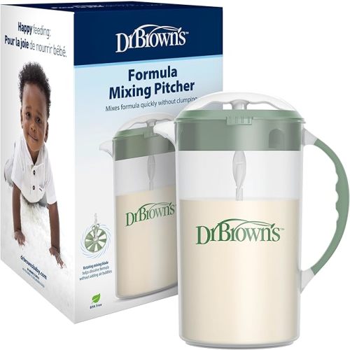 Dr. Brown's Baby Formula Mixing Pitcher with Adjustable Stopper, Locking Lid, & No Drip Spout, 32oz, BPA Free, Olive
