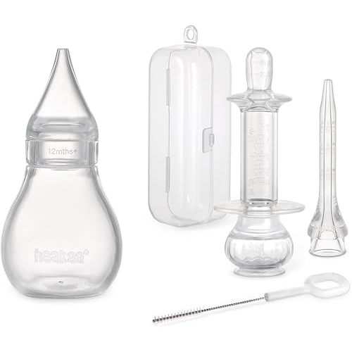 Haakaa Silicone Baby Nasal Aspirator&Medicine Dispenser Set-Nose Bulb Syringe | Easy-Squeezy Baby Nose Cleaner,Baby Essentials,Baby Medicine Syringe