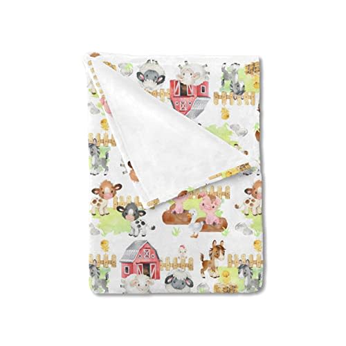 HawSkgFub Farm Life Barn Animals Baby Blanket Boy Girl Shower Gift, Cow Chicken Pig Sheep Flannel Fleece Nursery Bed Receiving Swaddle, Soft Lightweight Newborn Toddler Infant Kid Crib Bedding 30 x 40