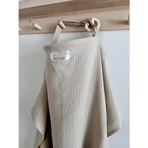 Nursing Cover for Baby Breastfeeding & Pumping | Multi Use Car Seat Stroller Cover | Breathable Soft Muslin Cotton | Breast Feeding Apron & Shawl by TISU (Oat Beige (Neutral))