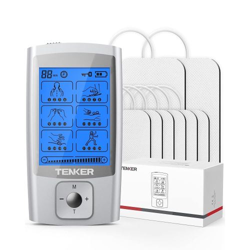 TENKER TENS Unit Muscle Stimulator, 24 Modes TENS EMS Machine for Pain Relief Therapy/Pain Management, Rechargeable Electronic Pulse Massager with 2"x2" and 2"x4" TENS Unit Electrode Pads