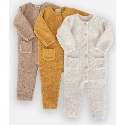 Sherpa Long Sleeve Buttoned Romper, Pecan - 7AM Enfant | Maisonette