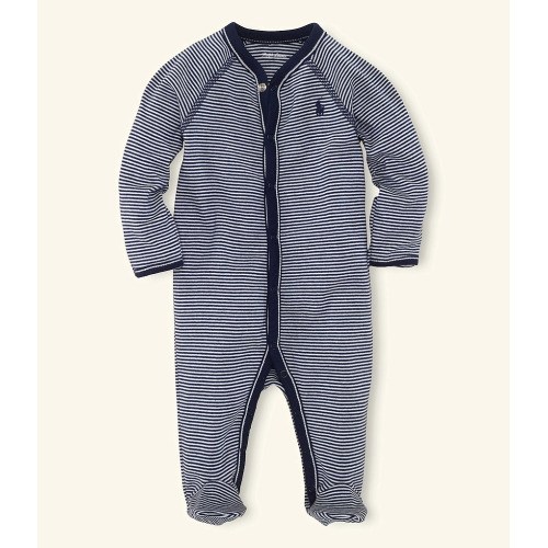 Ralph Lauren Baby Boys Solid-Trim Striped Footie Coverall