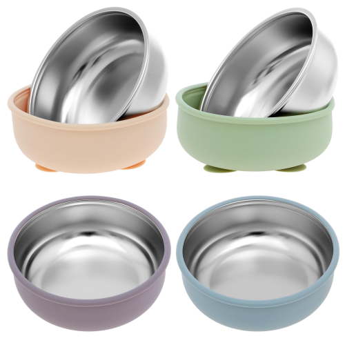 4 Pcs 304 Stainless Steel Baby Bowl with Removable Silicone Shell,Nonslip Baby Food Bowl with Suction for Toddlers 4 Colors Se