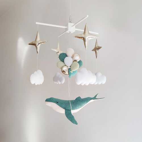 Baby Mobile - Turquoise Whale Baby Mobile - Ocean Nursery Mobile - Stars Baby Crib Mobile - Gift For Newborn Baby - Balloons Mobile