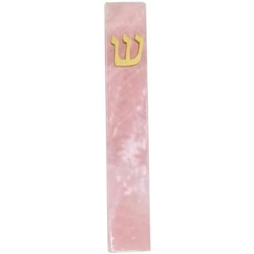 A&S Mezuzot Quartz Mezuzah Case with Engraved Shin Design Easy Peel and Stick Judaica Door Mezuza (Pink+Gold, 5 Inches)