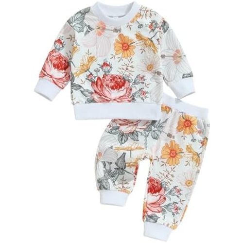 Kaipiclos Baby Girl Fall Winter Clothes Toddler Sweatsuit Outfit Floral Print Sweatshirt Long Sleeve Shirt Top Pants Clothing