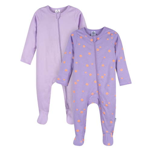 Gerber Baby Girl 2-Way Zipper Cotton Sleep 'N Play Footed Pajamas, 2-Pack, Sizes Newborn - 3/6 Months