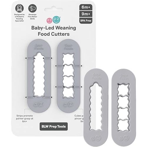 ezpz Baby Led Weaning Food Cutters | 2 Pack | For Ages 6 Months to 9 Months + (Pewter)