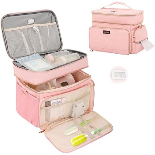 Breast Pump Bag Compatible with Spectra S1/S2, Dual-Layer Pump Carrying Case with Water-Resistant Fabric for Breastfeeding Essentials, Portable Milk Storage Bags in Work, Travel and Outdoor, Bag Only