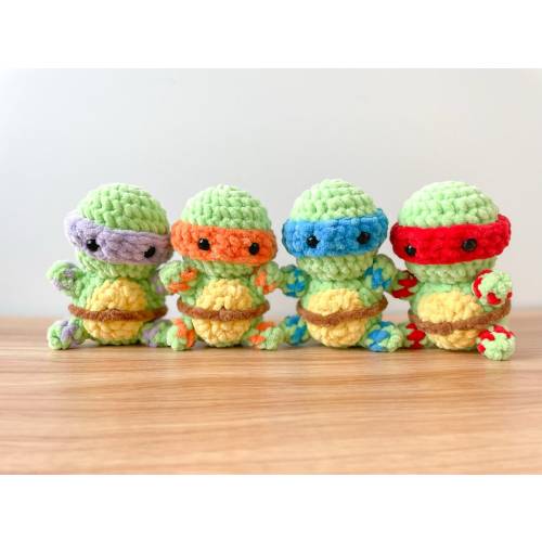 MINI Ninja Turtle Plushies - Cute Gift Toy for Kids Grandkids - Soft Crochet Handmade Plushie - 80s 90s Cartoon