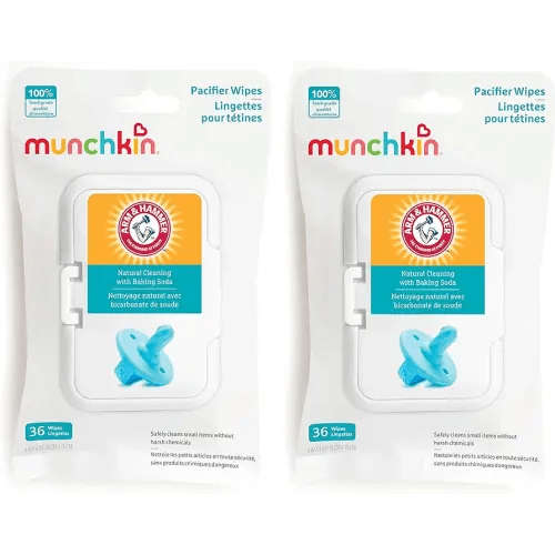Munchkin Arm & Hammer Pacifier Wipes - Safely Cleans Breast Pump Parts and Feeding Essentials for Baby and Toddler, 2 Pack, 72 Wipes