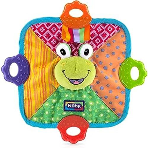 Nuby Teething Blankie Frog, Blue, 1 Count