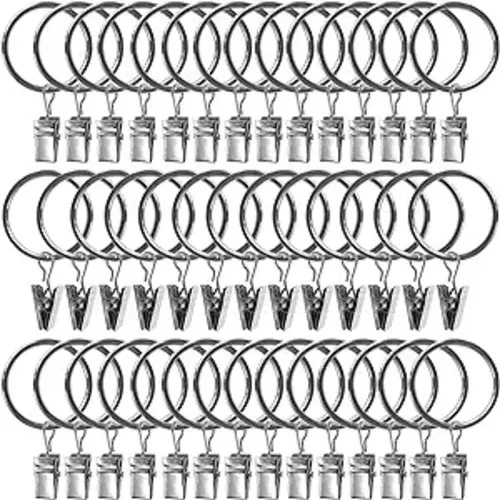 40 Pack Curtain Rings with Clips, Drapery Clips with Rings, Drapes Rings 1.26 in Interior Diameter, Fits up to 1 Inch Curtain Rod, Silver