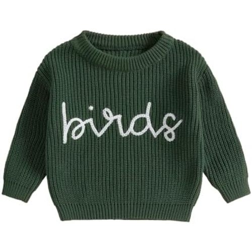 Baby Boy Girl Football Sweater Birds Embroidery Long Sleeve Knit Pullover Sweatshirt Casual Toddler Game Day Clothes