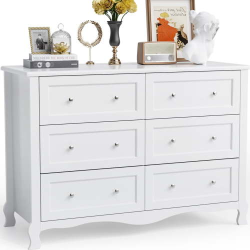 Ktaxon 6 Drawers Dresser Chests for Bedroom, Wood Chset of Drawers,Dressers Organizer for Bedroom, Living Room,Hallway, White