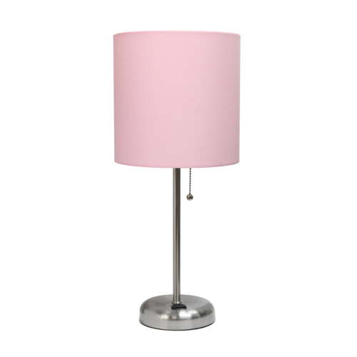 LimeLights Stick Lamp with Charging Outlet and Fabric Shade, Light Pink