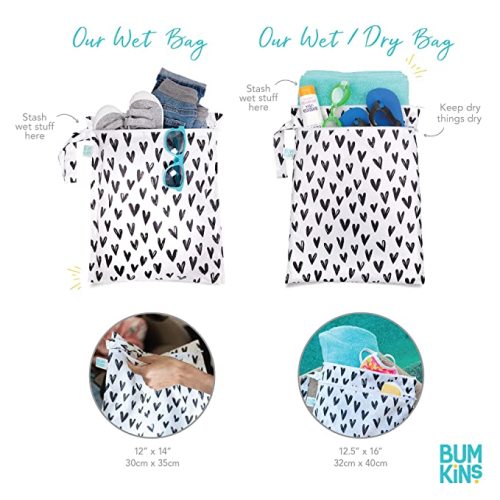Bumkins Waterproof Wet Dry Bag for Baby, Travel, Swim Suit, Cloth Diapers, Pump Parts, Pool, Gym Clothes, Toiletry, Strap to Stroller, Daycare, Zip Reusable Bag, Wetdry Packing Pouch, Camp Gear Green - B7 Camp Gear-WD