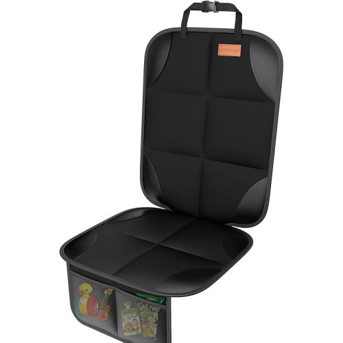 Car Seat Protector, [1 Pack] Large Auto Car Seat Protectors for Child Seats with Thickest Padding and Non-Slip Backing Mesh Pockets for SUV, Sedan, Truck, Leather and Fabric Car Seat (Black)