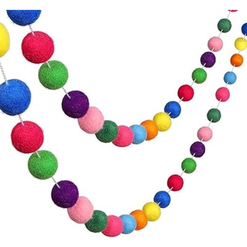 Boao 2 Pcs Felt Ball Garland Colorful Pom Pom Garland 9.84 Feet 70 Balls Wool Felt Banner Wall Decorations for Christmas Home Teacher Classroom Party Xmas Supplies