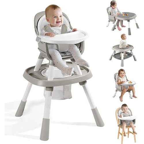 9-in-1 High Chairs for Babies and Toddlers, Convertible Baby High Chair, Kids Table & Chair Set, Building Block Table, Activity Center, Adjustable Safety Harness & Removable Tray, Gray