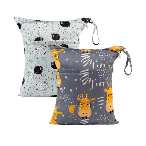 ALVABABY 2pcs Cloth Diaper Wet Dry Bags Waterproof Reusable with Two Zippered Pockets Travel Beach Pool Daycare Soiled Baby Items Yoga Gym Bag for Swimsuits or Wet Clothes LZ1920