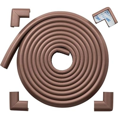Roving Cove Edge Corner Protector Baby Proofing (Large 15ft Edge 4 Corners) - Hefty-Fit Heavy-Duty, Soft NBR Rubber Foam, Furniture Fireplace Safety Bumper Guard, 3M Adhesive, Coffee Brown
