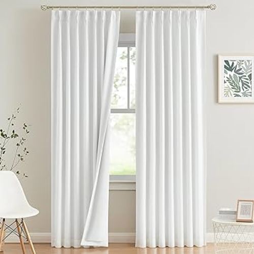 Vision Home White Pinch Pleated Full Blackout Curtains Thermal Insulated Window Curtains 108 inch for Living Room Bedroom Room Darkening Pinch Pleat Drapes with Hooks Back Tab 2 Panel 40" Wx108 L